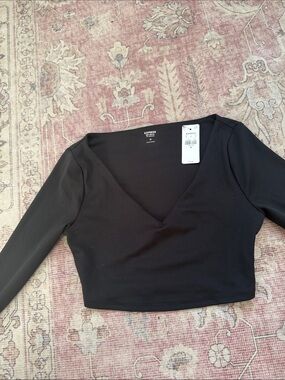 Express Black V-Neck Long Sleeve Crop Top